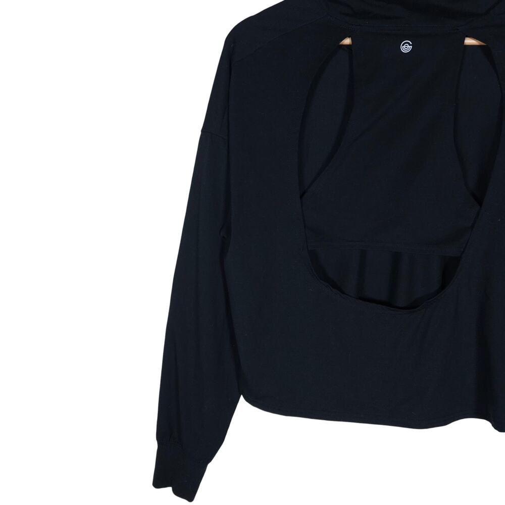 Gilly Hicks GO Womens Hoodie Medium Black Cropped Relaxed Fit Pullover Open Back - Picture 8 of 11